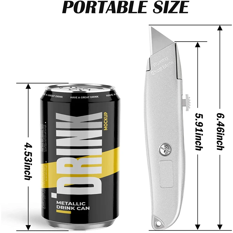 Aluminum Alloy Retractable Box Cutter, Boxes Opener Heavy Duty Razor Blades  Utility Knife for Cardboard, Carton and Warehouse