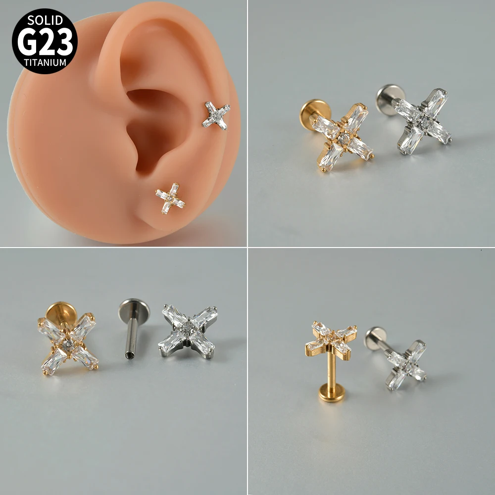1PC G23 Pure Titanium Zircon Flat Back Earring Flower Bee