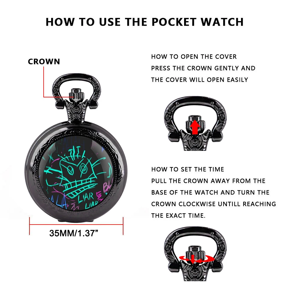 Arcane Jinx Unique Creative Quartz Pocket Watche Necklace Accessory Chain Clock Kids Souvenir Best Gifts For Children Men quartz watch pocket watch