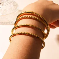 Waterproof 18k gold plating Stainless Steel Bamboo Cuff Bracelets Bangles for Woman Gold Color Wedding Female 1
