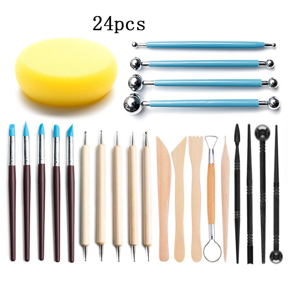 24PCS Polymer Clay Tools Clay Tools Kit Ceramics Sculpting Kits Air Dry Kits for Adults Drawing Dotting