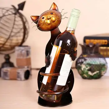 Creative Standing Cat Wine Holder Home Decor Animal Metal Sculpture Wine Display Stand Rack Kitchen Bar Centerpiece Decoration 3