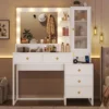 Vanity Desk with Mirror and Lights, Makeup Vanity with Lights & Charging Station, Makeup Desk with 5 Drawers & Storage Shelves 1