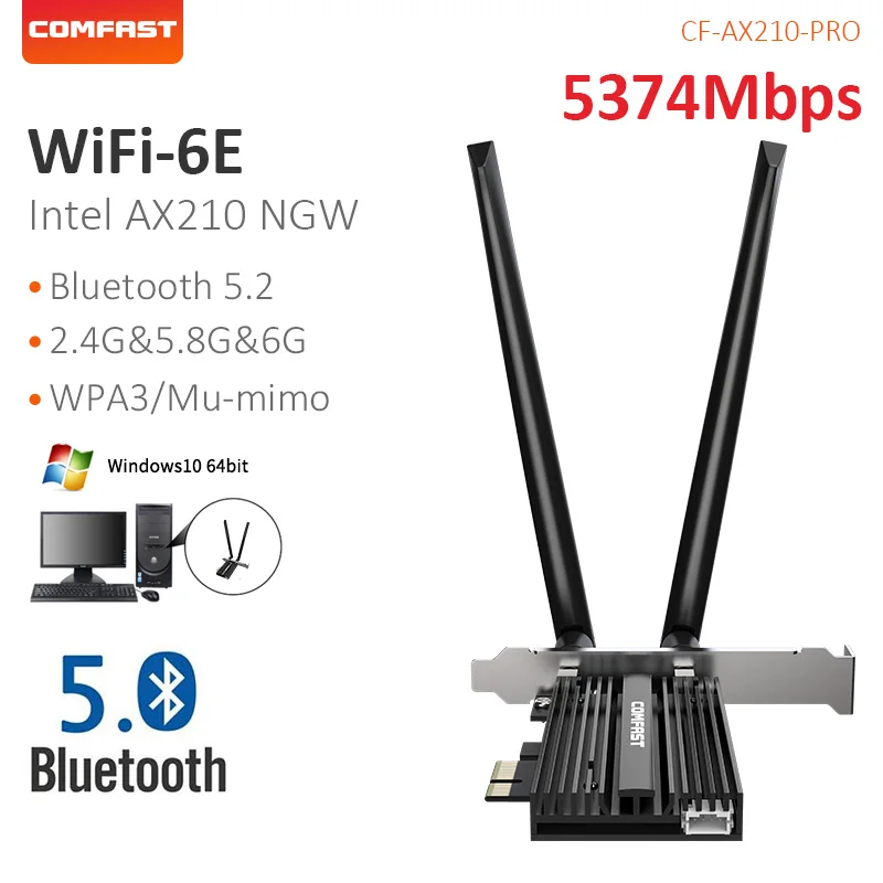 5374Mbps Wifi6E Pcie Wifi Card 2.4/5.8G 11Ax Adattatore Wifi Wireless Con Antenna Wi-Fi Pci Bt5.2 Ax210 Per Win10/11 Linux