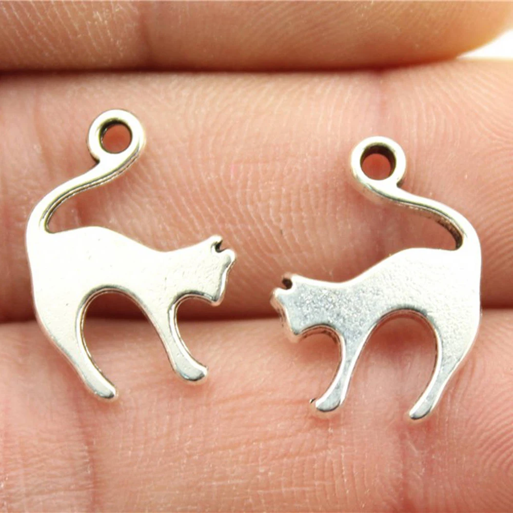 WYSIWYG 20pcs 19x14mm 펜 던 트 고양이 고양이 매력 펜 던 트 쥬얼리 만들기 2 색 고양이 펜 던 트