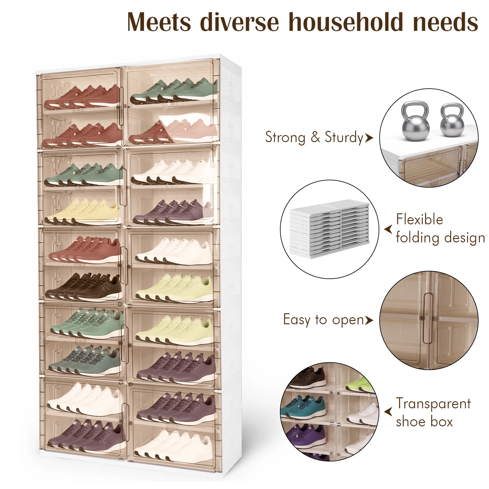 Foldable Plastic Shoe Rack Organizer with Magnetic Door