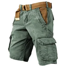  Vintage Overalls Men's Cargo Shorts Summer 100% Cotton Short Pants European USA Big Size S-5XL Breeches Pocket Straight Bermudas 