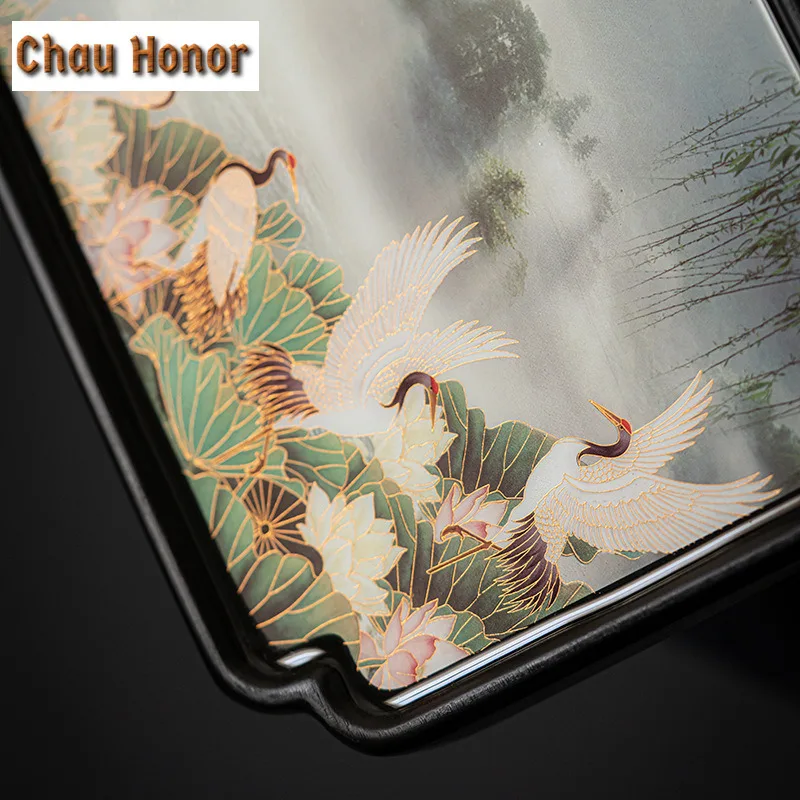 30x15cm Landscape Painting Small Tea Tray Bamboo Tray Tea Table Teaware Holder Kung Fu Tea Set Dry Brewing Plate Tea Ceremony