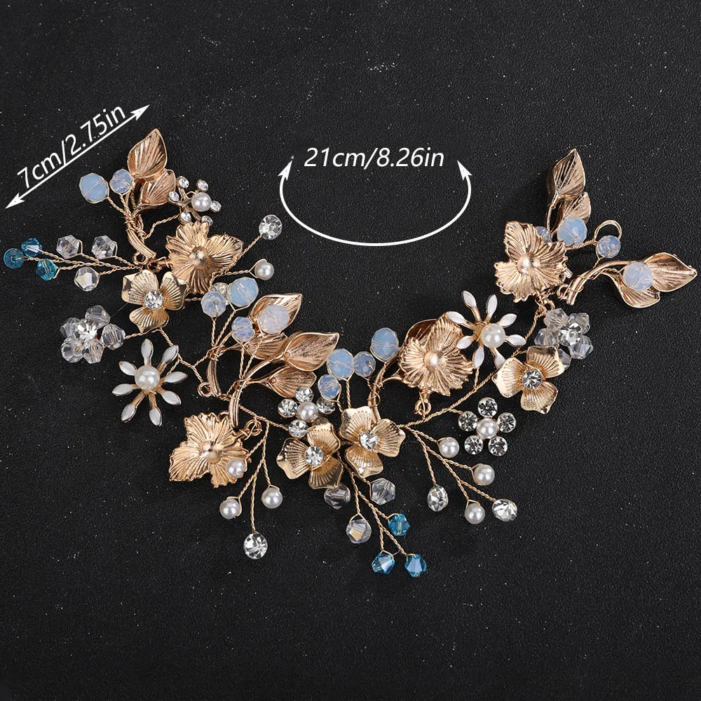 Women Leaf Headband Gold Crystal Rhinestone Flower Wedding Bridal Hair Accessories Bride Bridesmaid Pearl Jewelry Party Tiaras