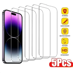 Premium 5 - Pack Glass Screen Protector Phone Case with Cover Accessories - iPhone 14 Plus (5PCS)