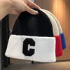 Unisex Simple Big C Letter Woolen Bonnet Cap Autumn Winter Ear Protection Knitted Hat Student Color Match Skullies Beanies 1
