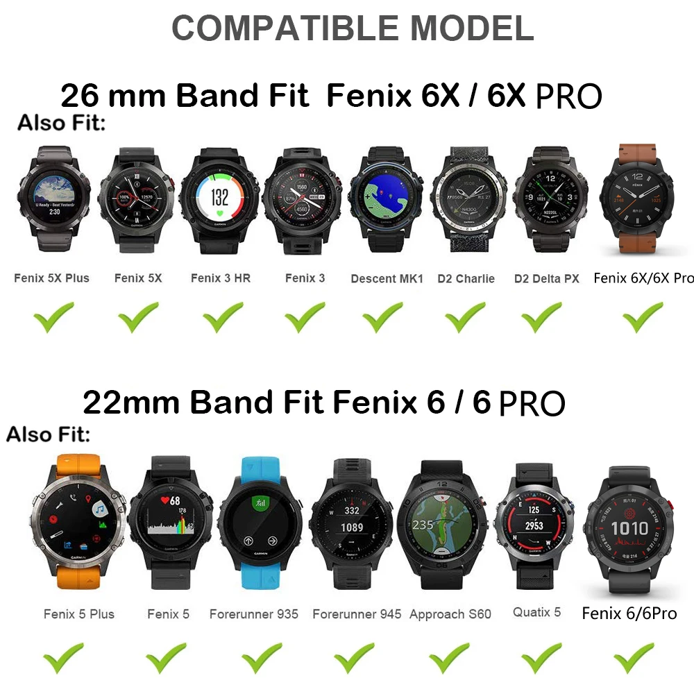 Garmin Fenix 6 6X Pro 5 5X Plus 7 7X 935 Epix  ð , 22 26mm Ʈ ġ,  S60 S62 Ǹ  Ʈ