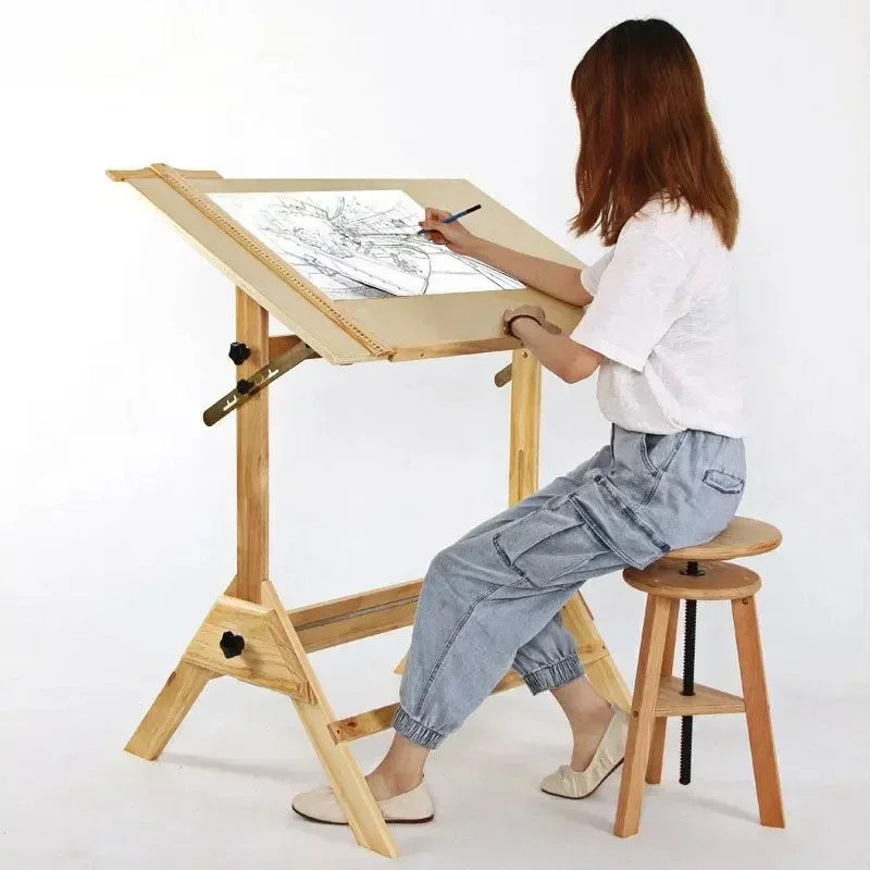 Wooden sit-stand drawing desk engineering drawing table easel painting architectural plate art sketching