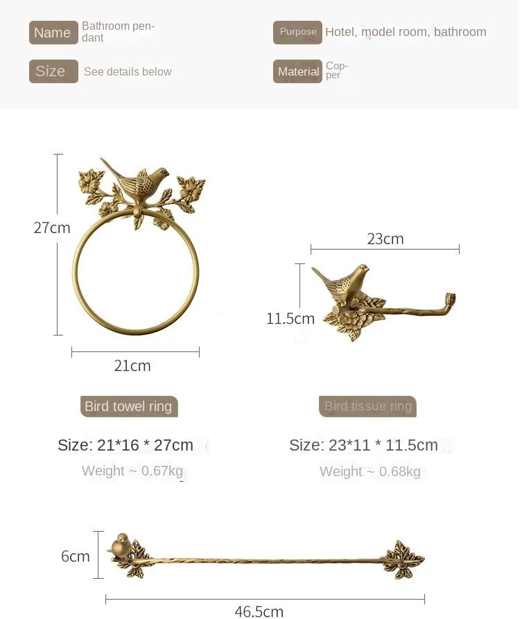 European Style Vintage Brass Wall Hook Bird Towel Ring Bathroom Accessories Bath Towel Holder Paper Towel Organizer Wall Hanging 6