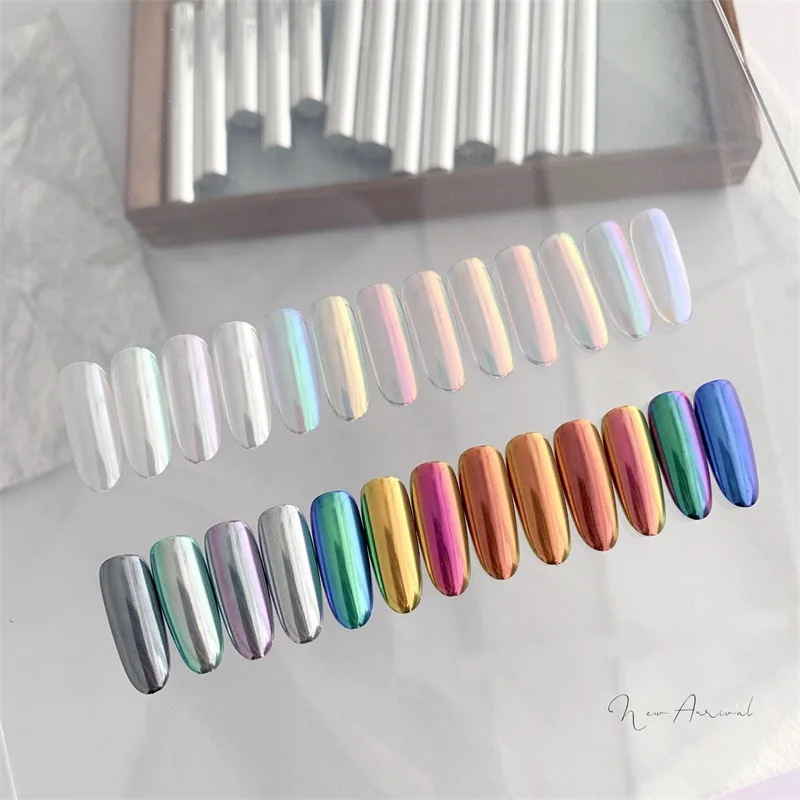 HNDO New Aurora Powder Air Cushion Magic Pen Silver Tube Mirror Chrome Effect for Nail Art Decoration Iridescent Pigment