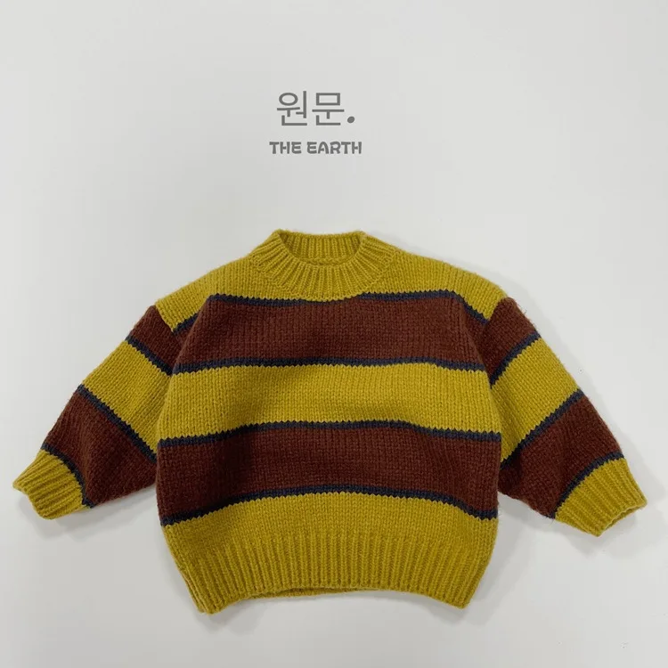 가을 겨울 아동 의류 소년 소녀 어린이 니트 레트로 스트라이프 스웨터  캐주얼 니트 풀오버 셔츠  패션상의