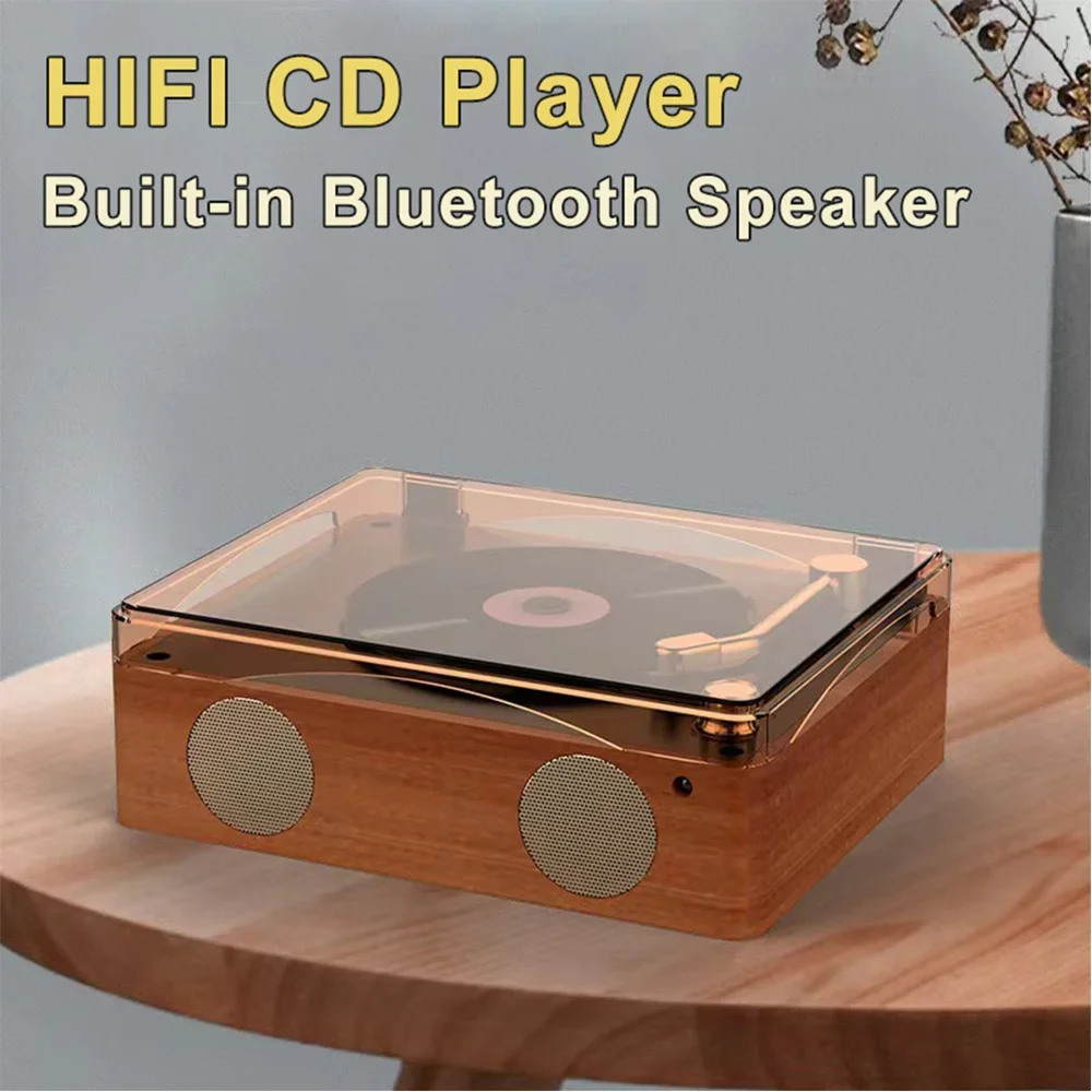 

Retro Hifi Stereo CD Player Rechargeable with Infrared Remote Control Portable Lossless Music Player Built-in Bluetooth Speaker