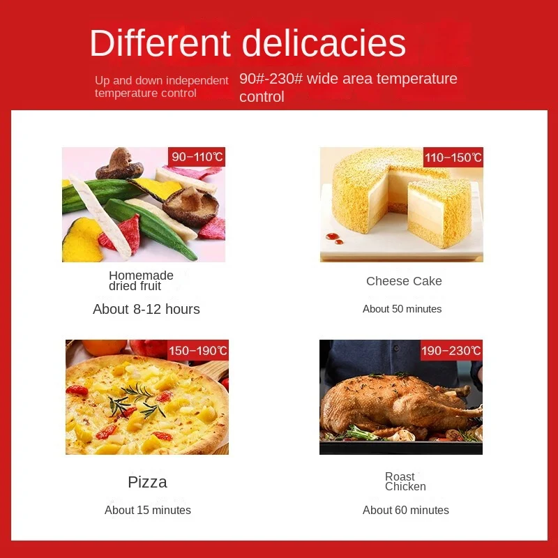 Electric Oven Household Oven 40L, Independent Temperature Control Multi-layer Baking Lamp Pizza Electric Kitchen