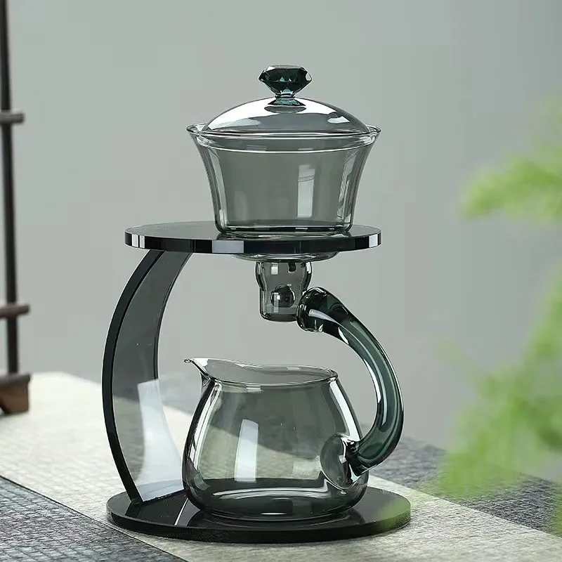 Lazy Kungfu Teiera In Vetro Borosilicato Con Infusore Magnetico 300ml - Set Da Tè Kung Fu Con Base In Legno - 2