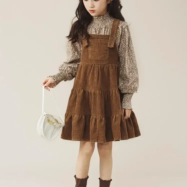 Girls' Dress Set Spring New Big Children Fashion Suspenders Dress Girls Floral Skirt Two-Piece Set