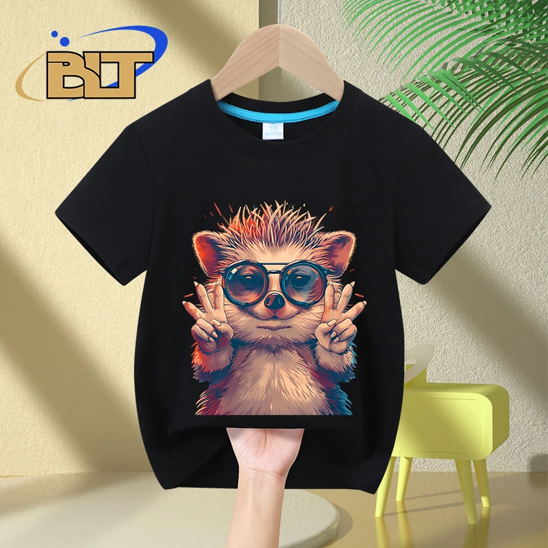 

Cute hedgehog print kids T-shirt summer children's clothing pure cotton short-sleeved casual tops boys and girls gifts