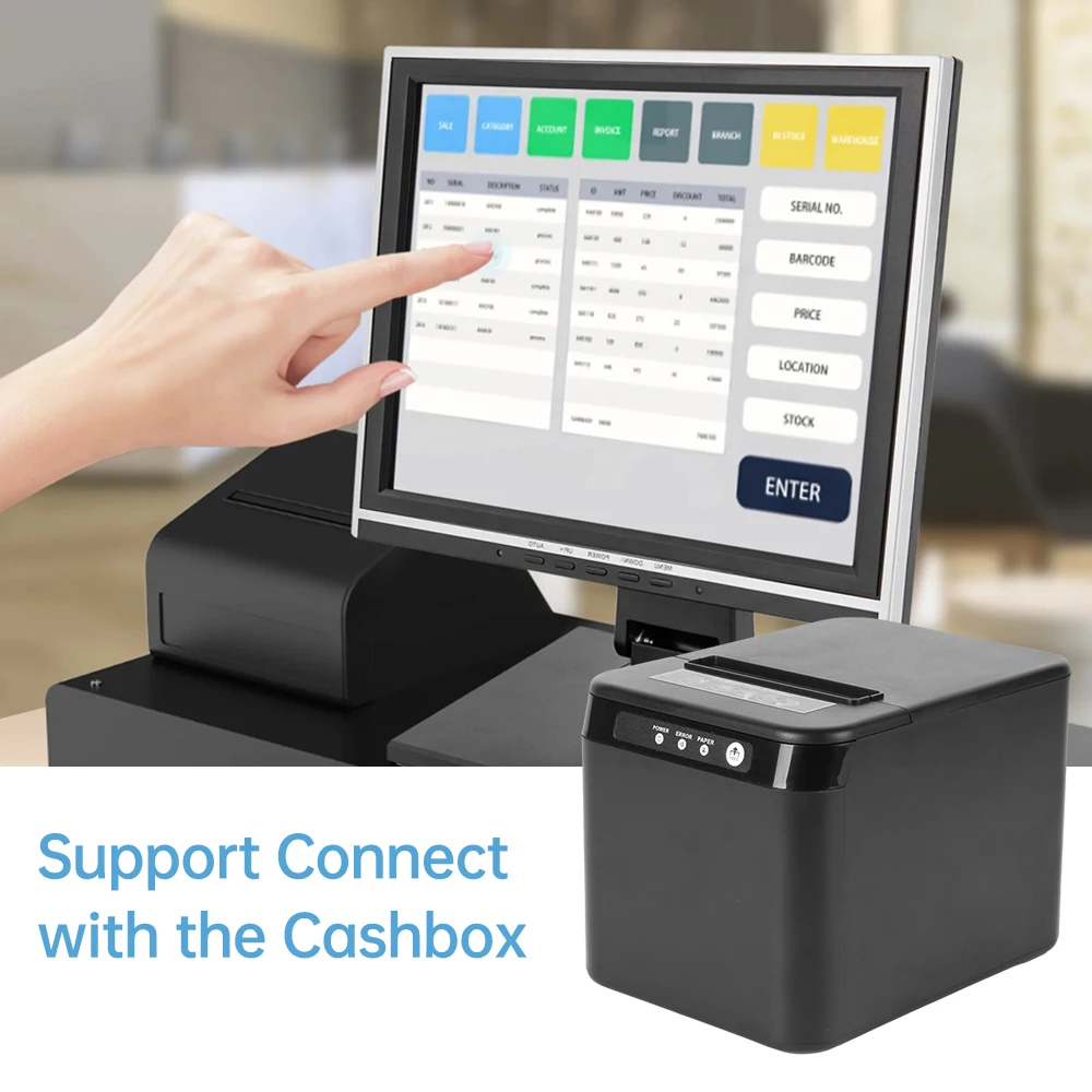 80mm Receipt Printer ESC/POS Thermal Printer Desktop Direct Print USB+LAN Connection High Efficiency with Auto Cutter Large Pape