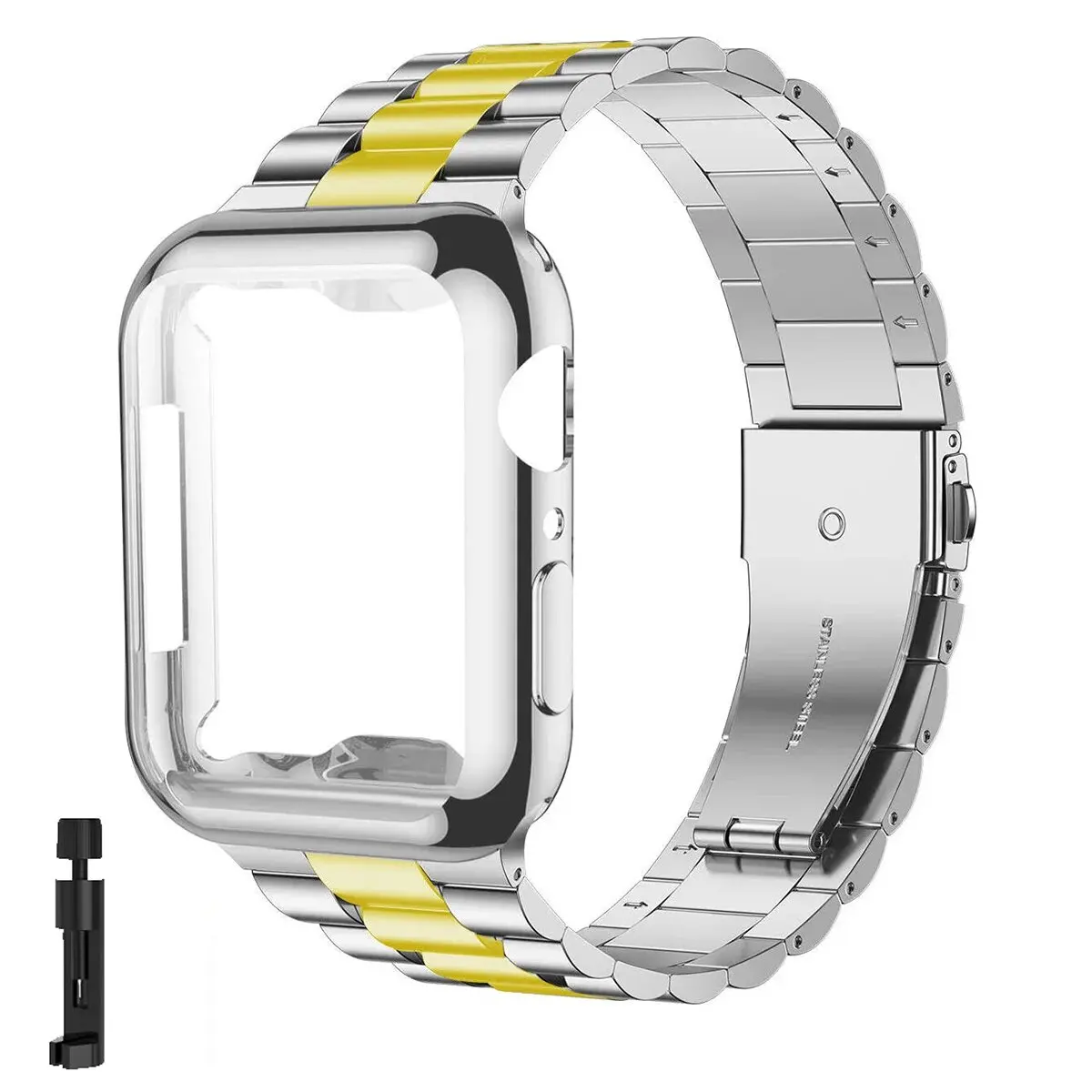 Premium TPU Case Band with Metal Business Bracelet for Apple Watch 49mm Strap Cover