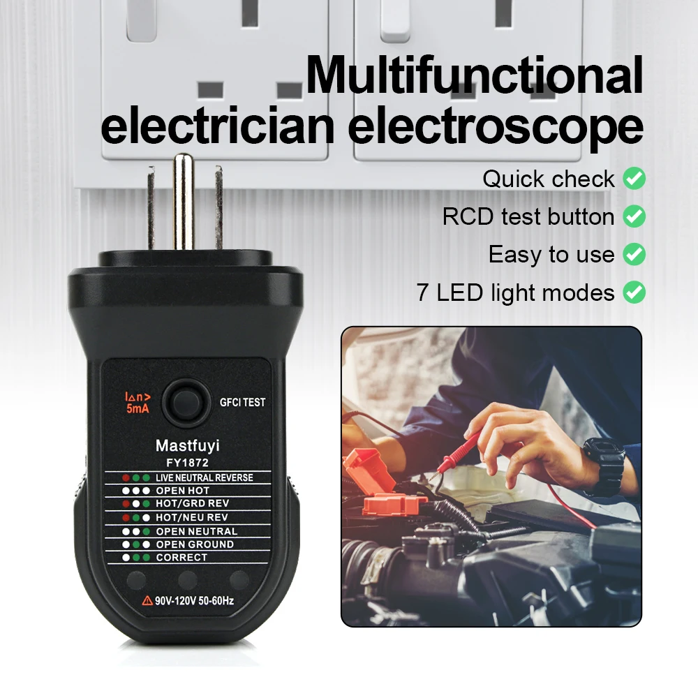 Domary Avançado RCD testador de soquete elétrico neutro automático circuito  de teste de fio terra ao vivo detector de polaridade parede interruptor de  tomada ue localizador teste de vazamento elétrico com display