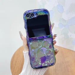 Laser Colorful 3D Meteorite Pattern Shockproof Foldable Phone Case with Airbag Corners - Clear Silicone Cover for Galaxy zflip6 (Deep Purple)