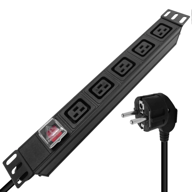 

PDU Black aluminium alloy 5 AC socket IEC 60320 C19 16A110- 250V Extension Lead Power Strip Cord Individual Switched