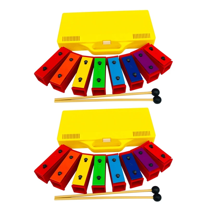 

2 Set 8 Notes Chromatic Xylophone Glockenspiel Resonator Bells With Yellow Case
