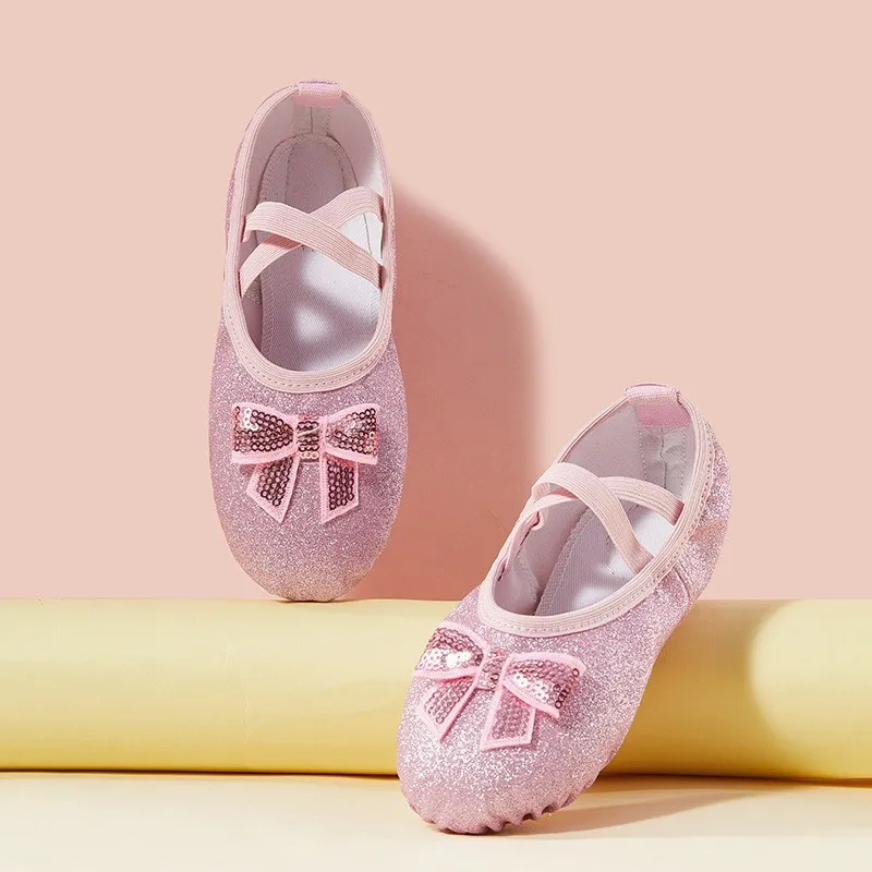 Ballet Flats Pink Sparkly Baby Shoes Infant Girls Pale Pink Bow