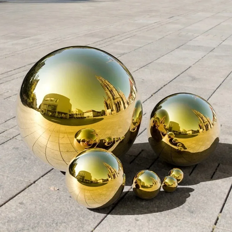 Dia 19-300mm 304 Stainless Steel Hollow Ball Golden 1.0mm Titanium Gold Metal Hollow Ball Golden Mirror Surface Decorative Ball