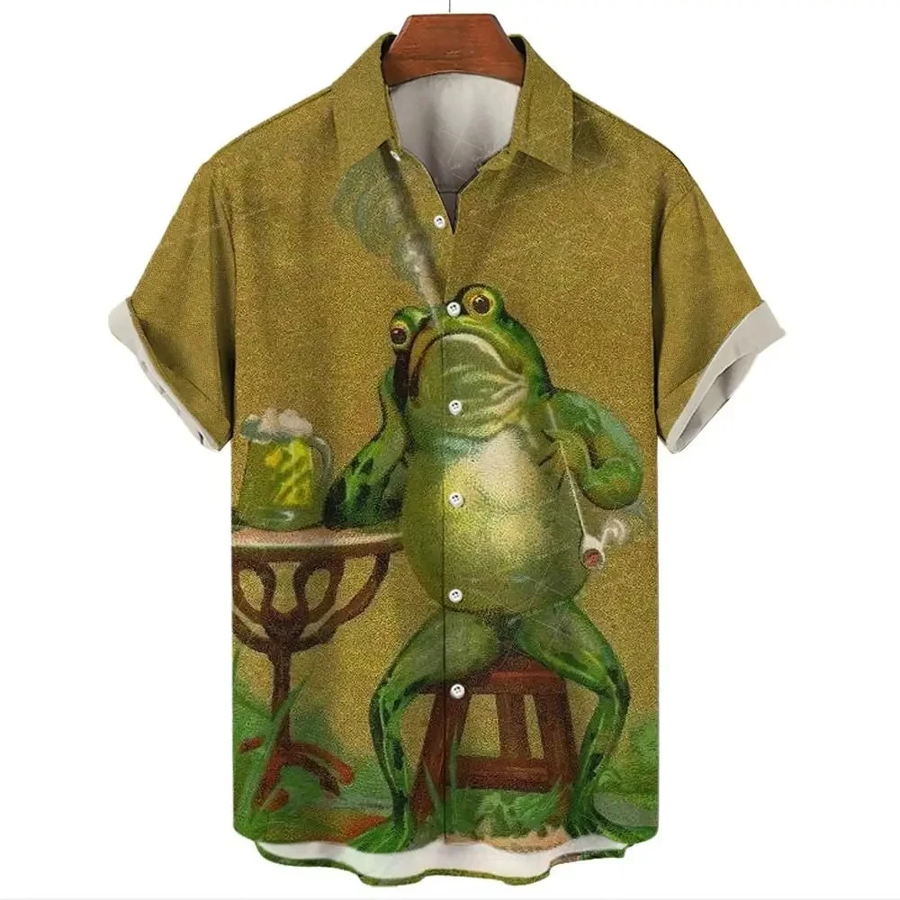 Funny Frog 3D Print Streetwear Man/Women Casual Fashion Short Sleeves Hawaii Shirts Lapel Button Shirt Oversized Unisex Clothes