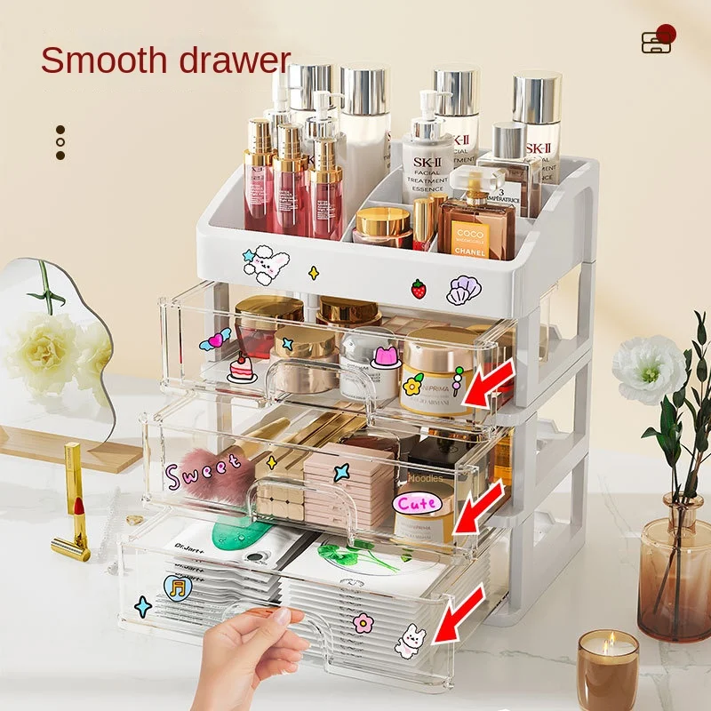 Cheap Desktop Makeup Organizer Drawer Type Cosmetic Storage Box Make Up Case  Brush Holder Lipstick Skincare Makeup Tables