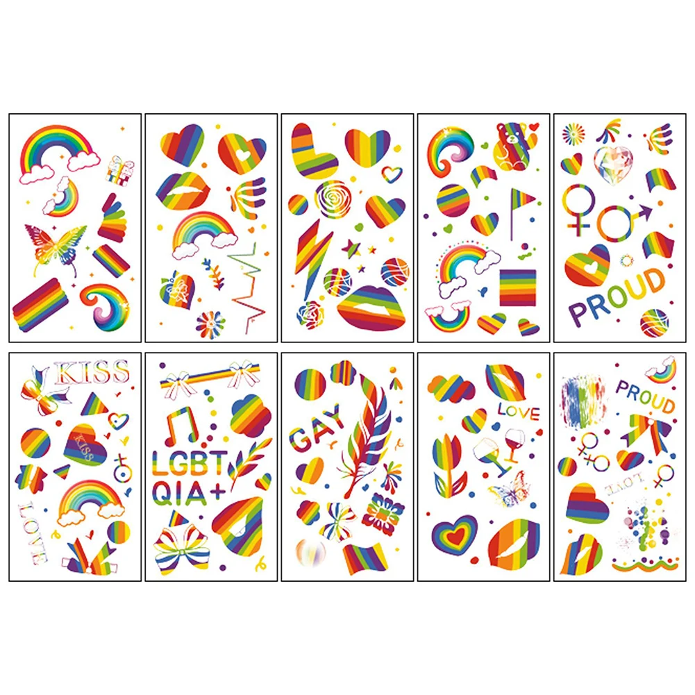 10 Sheets LGBT Rainbow Temporary Tattoos Waterproof Rainbow Flag Tattoo Stickers Pride Tattoos for Pride Equality Parades