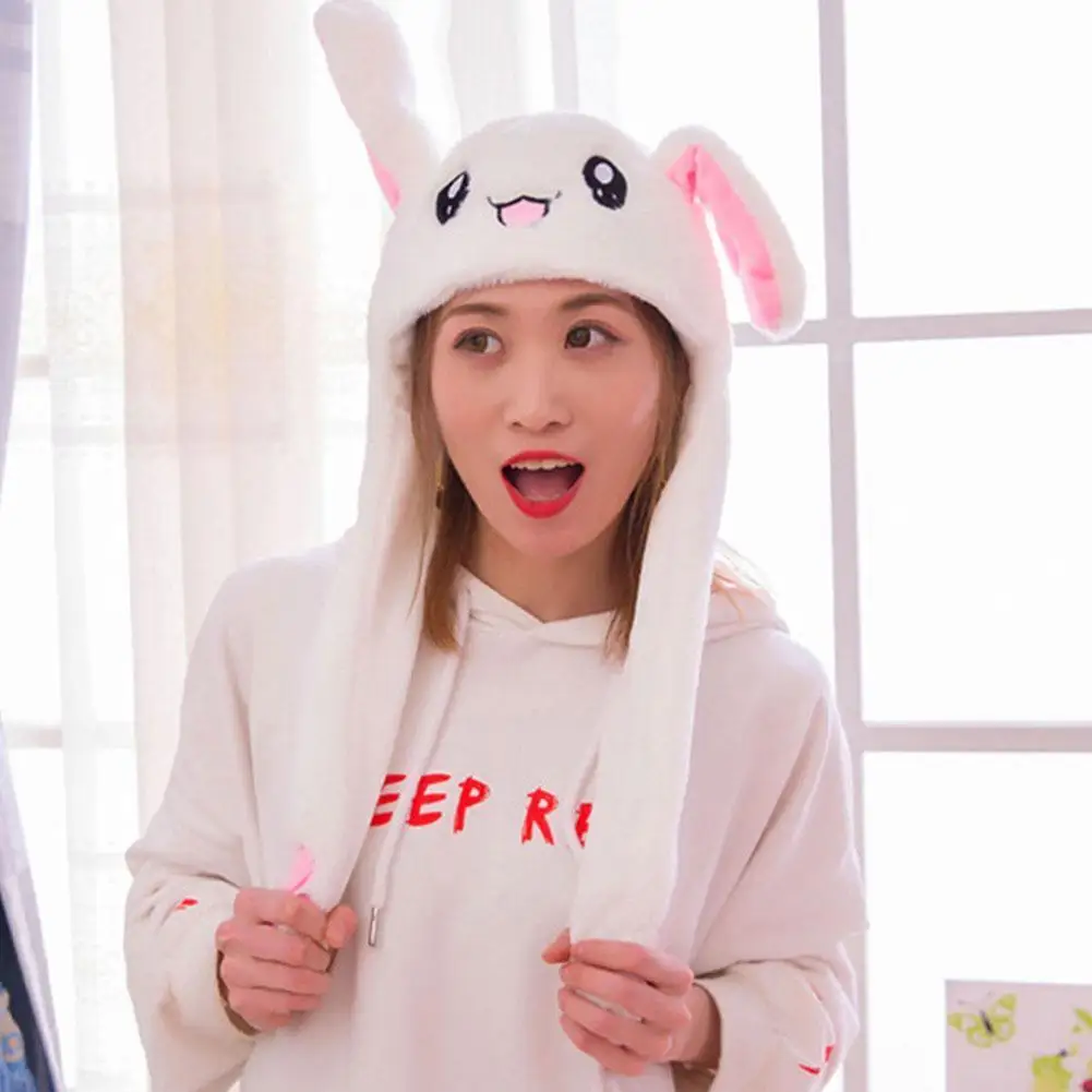Rabbit Hat Moving Ears Plush Bunny Hat With Earflaps For Women beanie hats