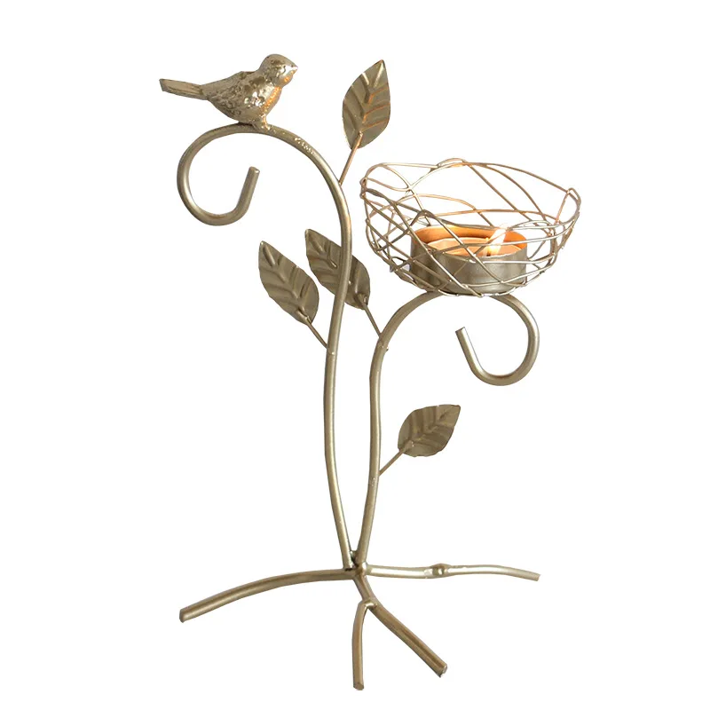 Wrought Iron Golden Bird Candle Holder for Home Decor