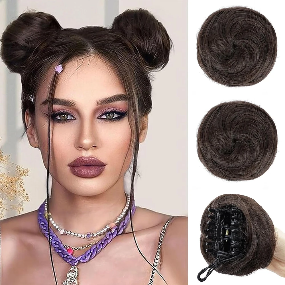Messy Bun Hairpieces Bun Hairpieces Hair Extensions Messy Hairpiece Hair Bun Synthetic Space Bun 2PCS Mini Claw Clip Fake Hair Bun For Women
