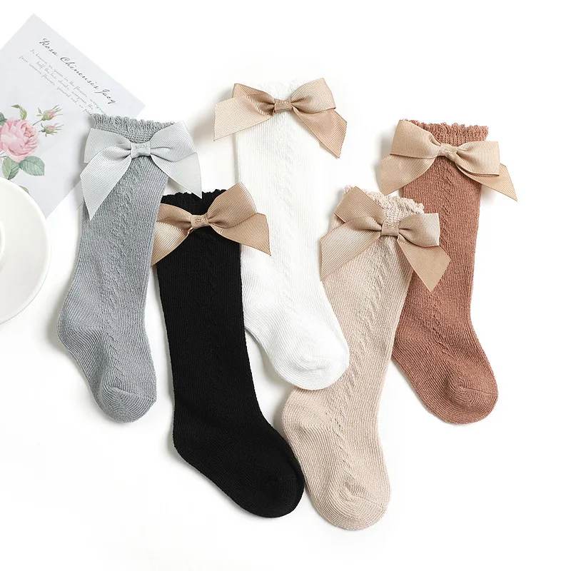 2023 New Kids Knee High Socks Baby Girls Boys Bow Long Sock Soft Cotton Mesh Breathable Children Hollow Out Socken For 0-7 Years 6