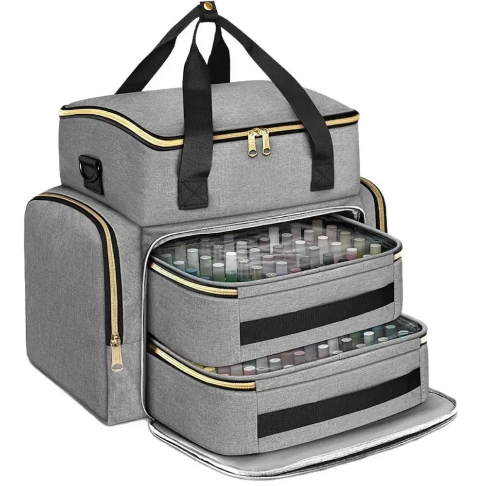 Large Capacity Nail Polish Organizer Bag with Shoulder Strap 96 Compartment Nail Care Kit Bag Handheld Makeup Bag