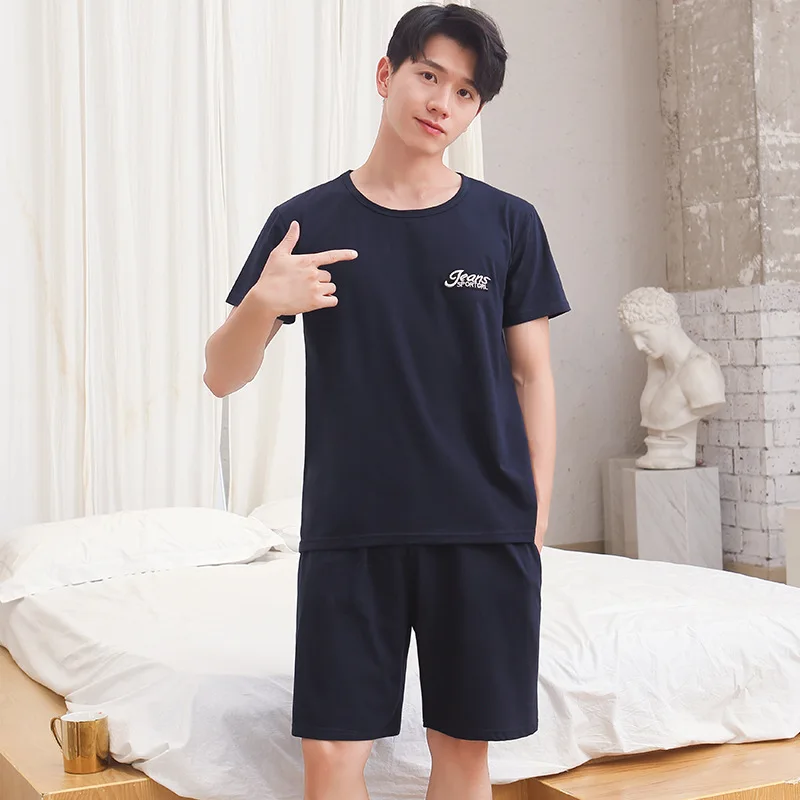 Men Pajamas Sleepwear O-Neck Striped Short Sleeve Shorts Loungewear Easy to Clean 2PCS/Set