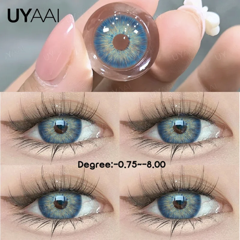 UYAAI Myopia Color Contact Lenses for Eyes Green Big Eye Lens Blue Eye Contacts Brown Lenses Colored Lenses with Diopters