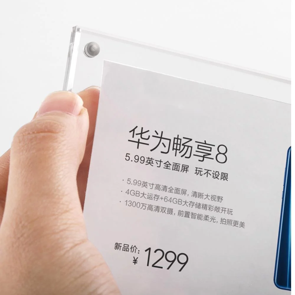 Acrylic Magnetic Label Frame Transparent Flat Wall Price Tag Shelf Commodity Introduction Card Sign Holder with Tape
