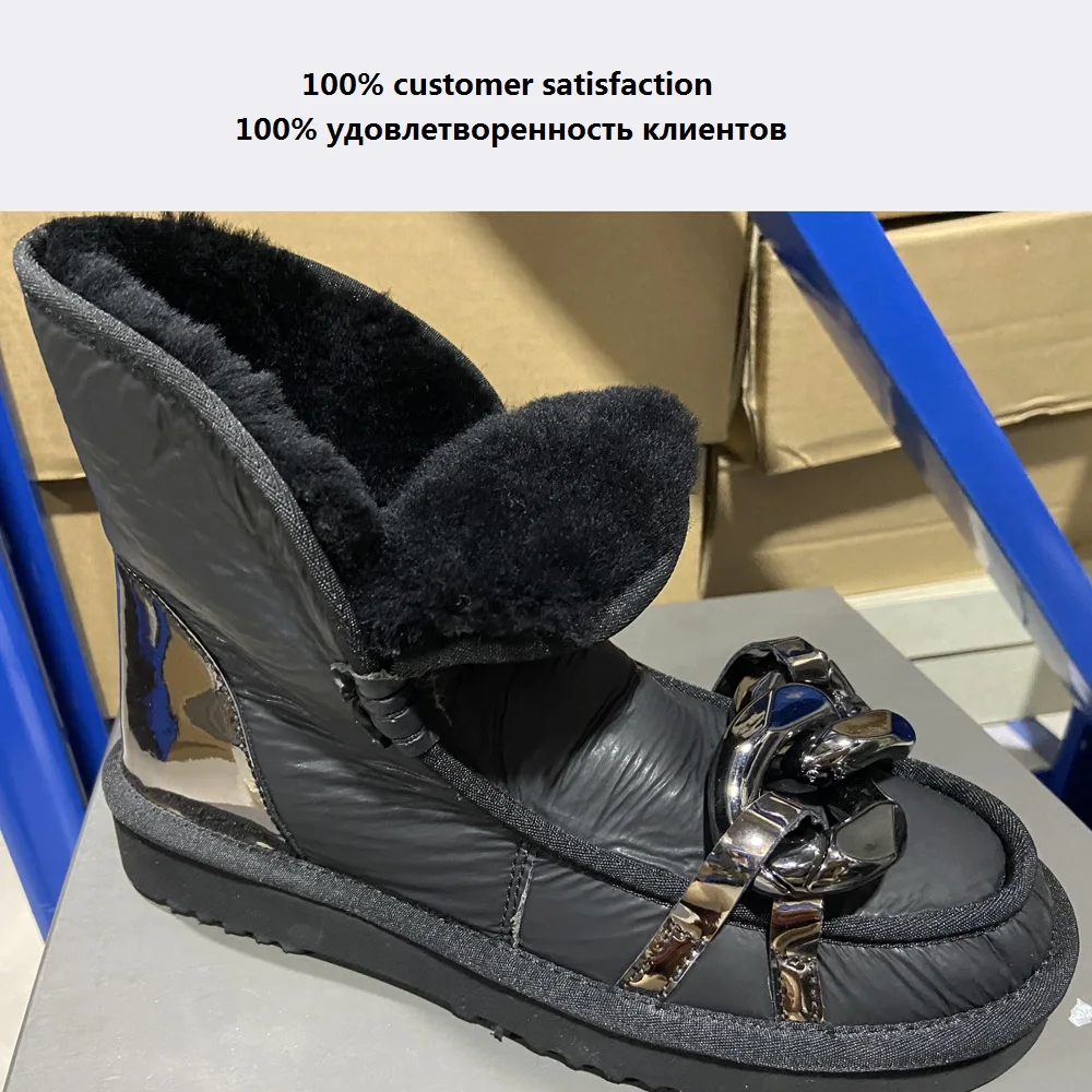 New Fashion Women Winter Wool 100% Ankle Boots Ladies Snow Boots Casual Furry Flats Shoes Girls Slip on Footwear Black Beige