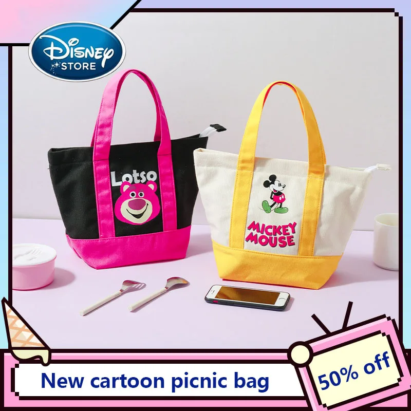 

Disney Women's Shoulder Large-Capacity Tote Bag Canvas Multi-Functional Picnic Lunch Box Storage Bag Outdoor Lunch Bags