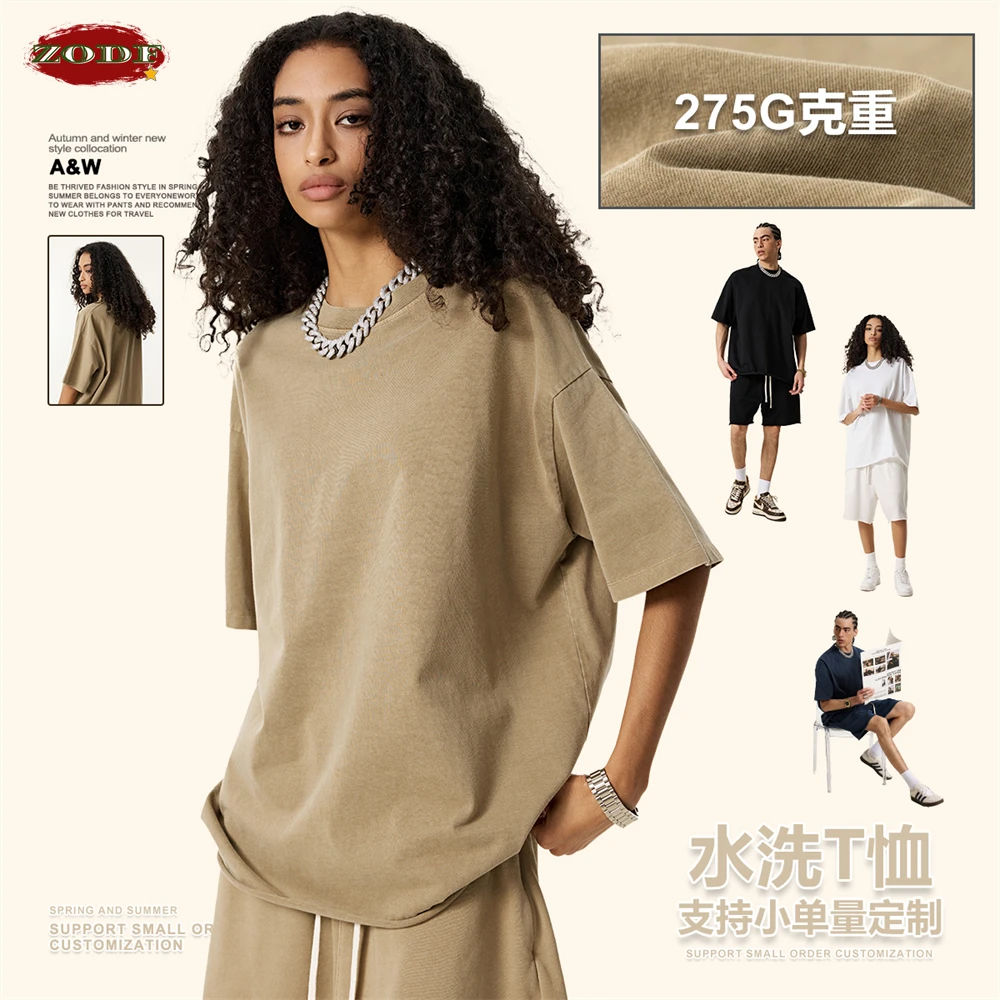 ZODF Retro 2025 Summer Men Washed 275gsm Cotton T-Shirts Unisex Oversized Loose Edge Washed T Shirt Tees Streetwears HY0972 3