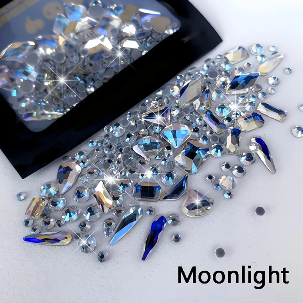 AB/Clear Flatback Mixed-Shaped Round Nail Art Charms Aurora Sparkly Gold/Red Rhinestones Xmas Manicure Decor Gems Diamonds 1Bag nail art rhinestones