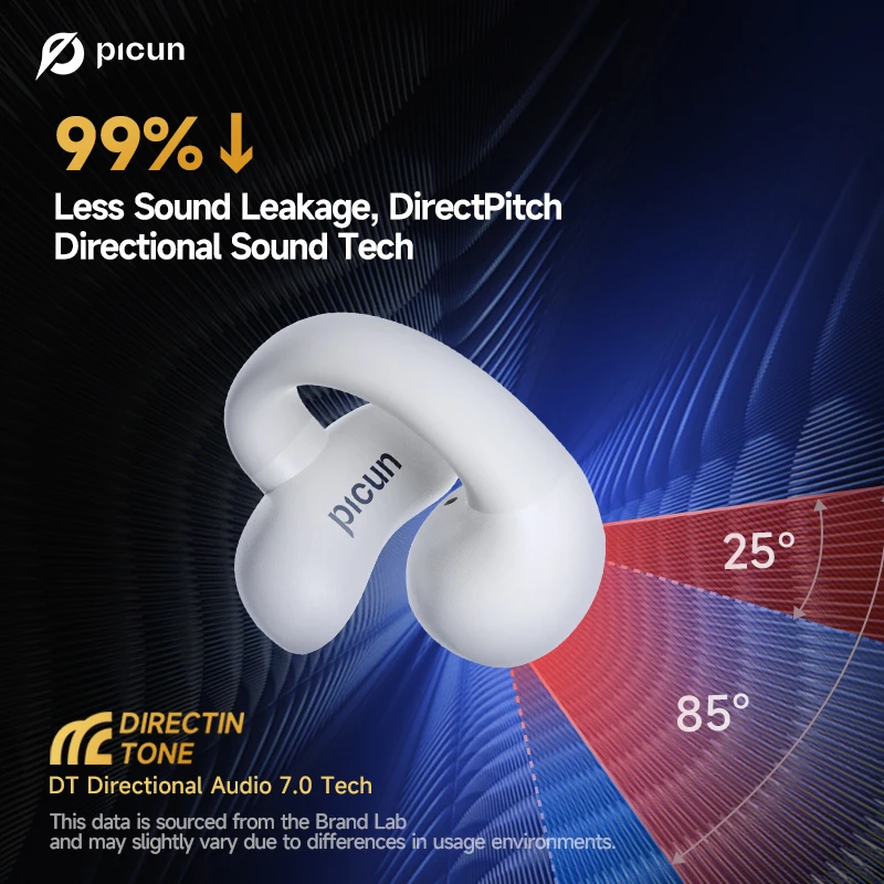 Picun W6 OWS 이어폰, 공기 전도 블루투스 5.3, 무선 HD ENC 마이크, 3D 서라운드 사운드, 방수 스포츠 이어 후크, 경량