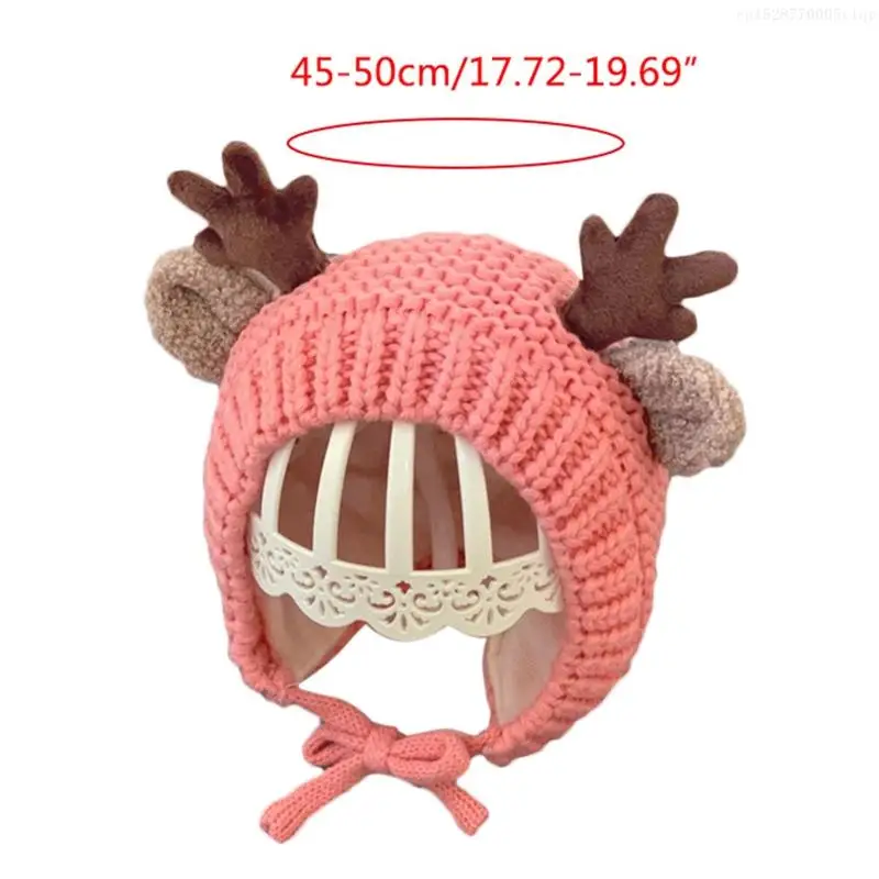 Beanie Hat Reindeer Antlers Ears Outdoor Earflap Trapper for Kids Baby F0S4